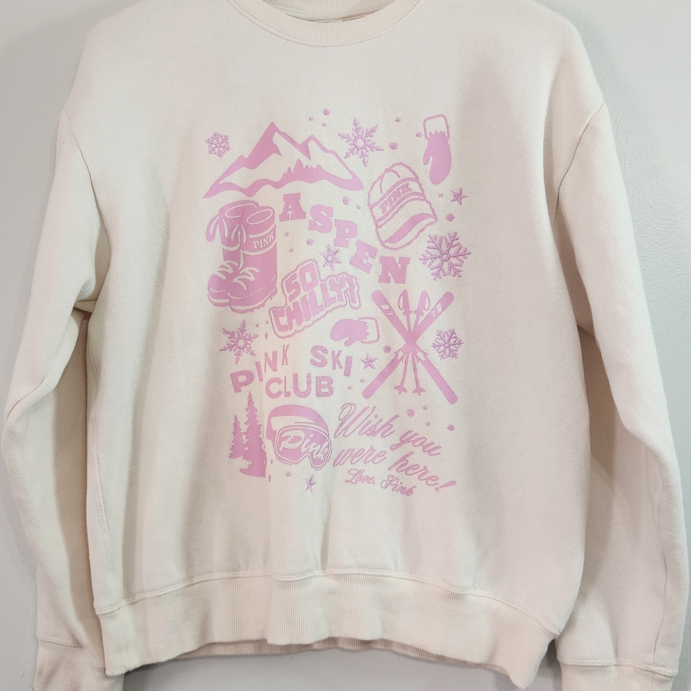 Victoria's Secret Cream Sweatshirt with Pink Graphics